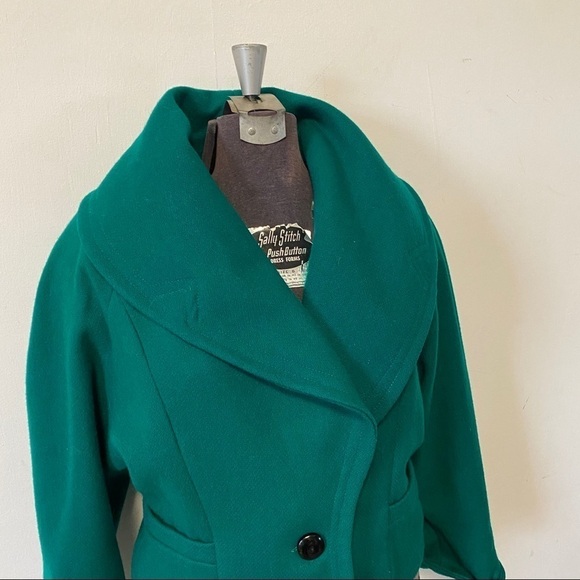 Vintage Wool Coat Emerald Green Jacket Shawl Collar Avantgarde Womens Medium - Picture 4 of 12